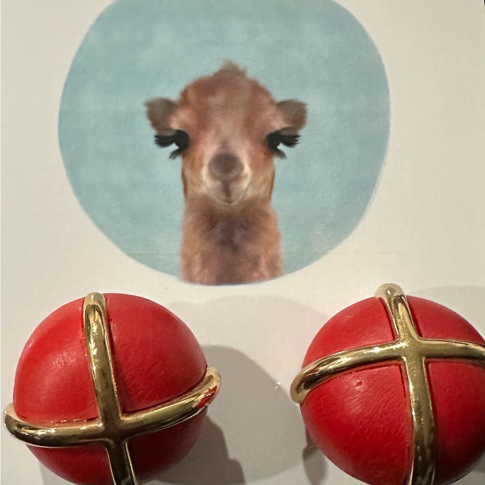 Elegant Les Bernard Signed Red and Gold Sphere Earrings